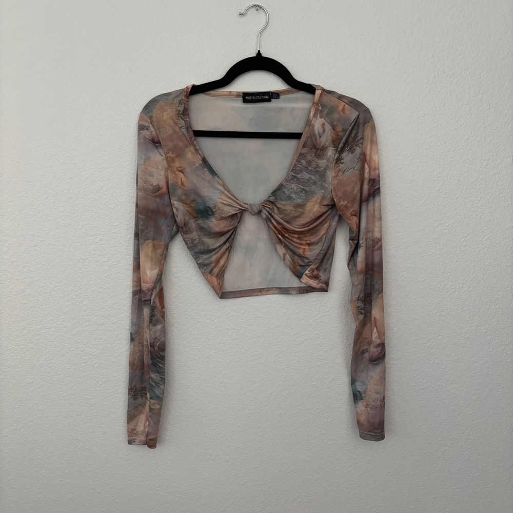 PrettyLittleThing Oil Painting Long Sleeve Crop Top